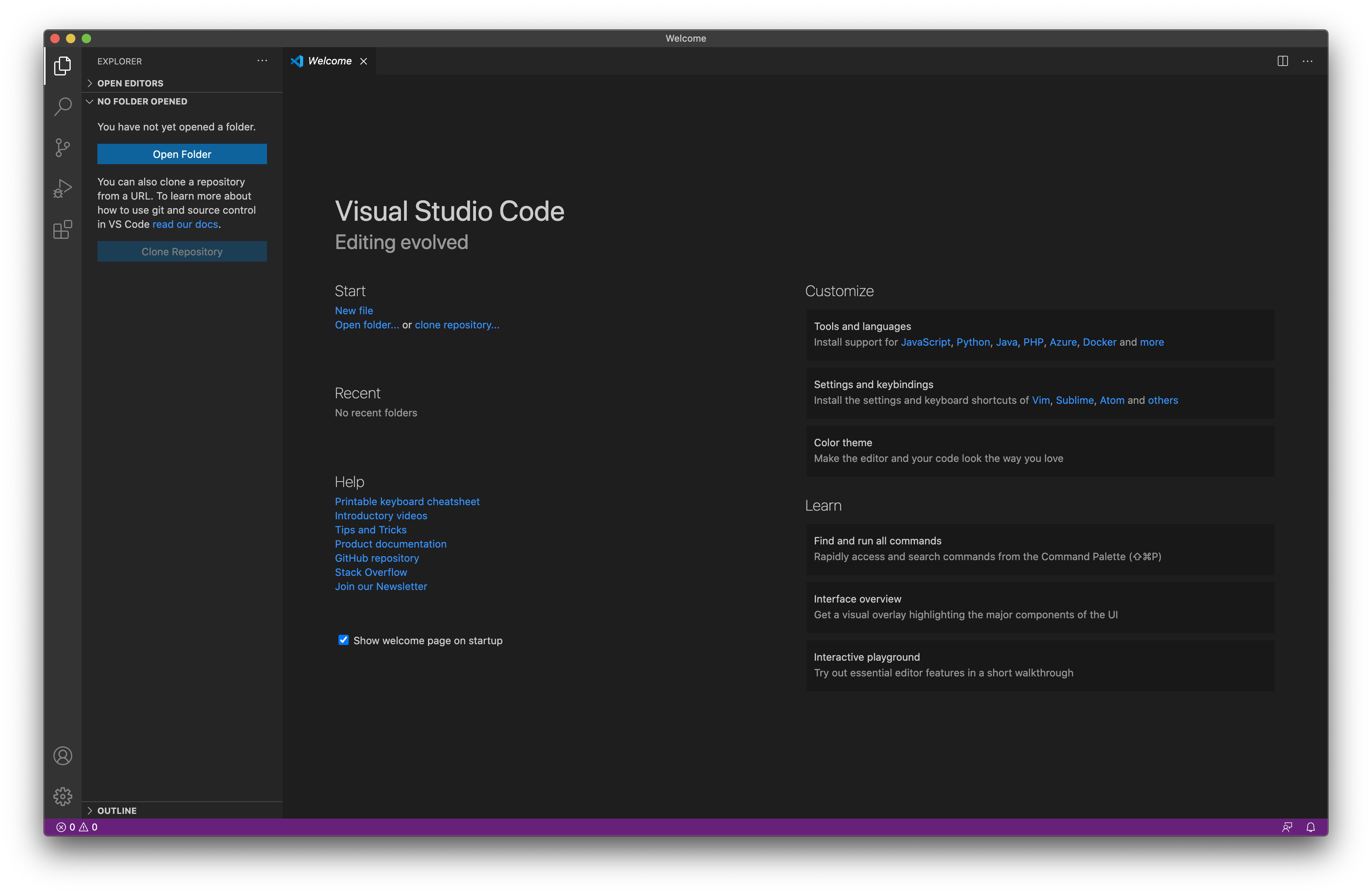 vscode 起動画面